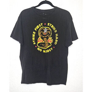 Cobra Kai Mens T Shirt Large Black Strike First Graphic Cotton Crew Basic Tee